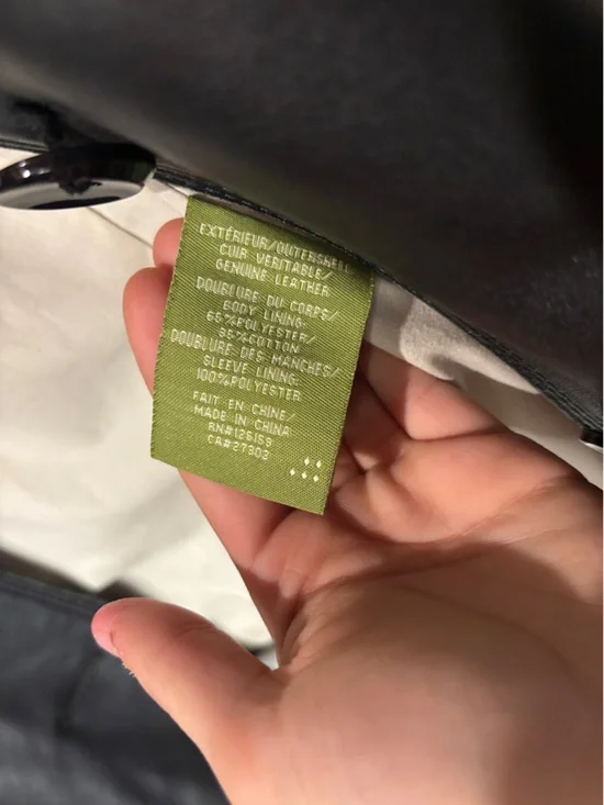 Soia & Kyo Black Genuine Leather Jacket XS Hip Length Button Front Designer - Picture 10 of 14